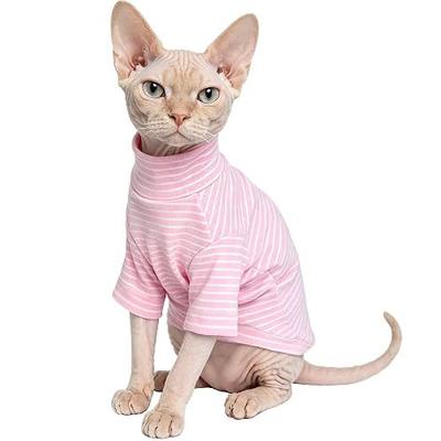 Sphynx Cat Clothes for Cats Only, Narrow Striped Sphynx Shirt Clothes T-Shirts Sweatshirt with Sleeves, Soft Kitten Sphinx Clothes Pet Apparel Devon Rex,Cornish Rex,Peterbald,Pink,L