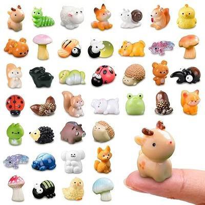 Zerobe 40Pcs Mini Forest Animal Figurines: Resin Fairy Garden Accessories | 40 Unique Resin Forest Animal Figurines: Small miniature garden figurines for DIY crafts, terrarium decor & mini displays.