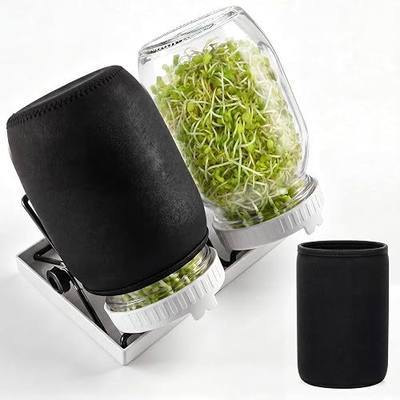 LemonRoad 9 Pcs Seed Sprouting Kit with 1000 ml Mason Jars and Blackout Sleeve, Separate Bracket 316 Stainless Steel Screen, Drain Tray Grow Organic Broccoli, Alfalfa, Mung Bean Sprouts