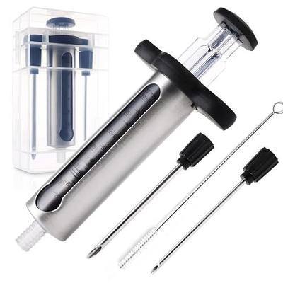 Kitchen Meat Injector, Leak-Proof Stainless Steel Flavor Marinade Syringe with 2 Different Needles and 1.5-oz Measurement Window,Perfect for Smoking, Frying, and Brining Meat for Deep Seasoning(MI-06)