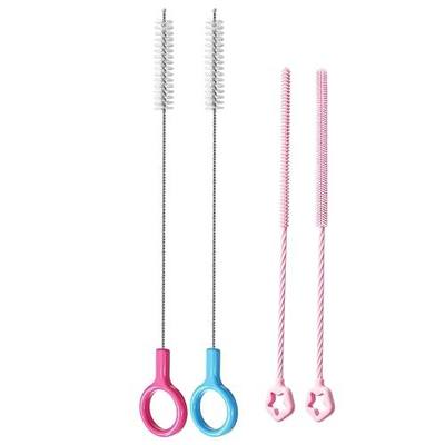 AONEZ Straw Cleaner Brushes Set of 4 - Silicone Straw Cleaner Brush - Straw Brush with Non-Slip Handle in Extra-Long Straw Brush for Metal, Glass, Plastic Reusable Drinking Straws