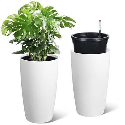 Garvee Tall Planters for Outdoor Plants, 22 in Large Planters Set of 2, Outdoor & Indoor Planters with Water Level Monitor & Inner Bucket, Automatic Watering, for Porch, Patio, Backyard, White