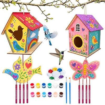 BELEEV 2 Pack Bird House Wind Chime Kit for Kids, DIY Birdhouse Kits to Build & Paint, Include Paints & Brushes, Wooden Arts and Crafts Gift for Children Boys Girls Ages 4-12