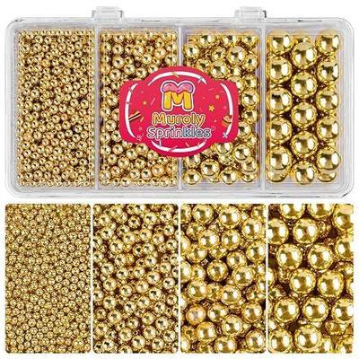 Gold Sprinkles Edible Pearls for Cake Decorating, 4 Sizes Gold Pearl Sprinkles for Cupcakes Ice Cream Dessert 4.6oz