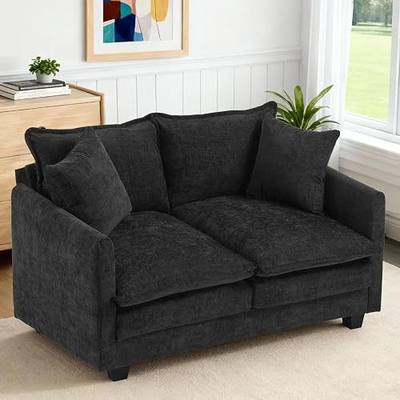 50'' Loveseat Sofa Cloud Sofa Couch, Modern Loveseats 2 Seat Couch 27" Deep Seat with 2 Pillows for Small Spaces Apartment Studio Office Bedroom Living Room, Black
