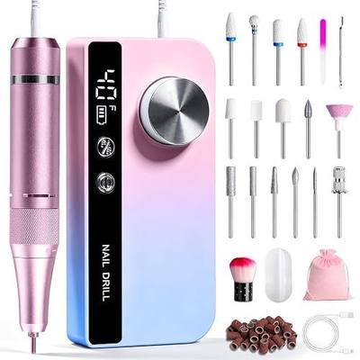 Electric Nail Drill 30W 0-40000 RPM Professional, Rechargeable Cordless Portable Efile Kit with 15PCS Bits for Acrylic & Gel Nails, Low Vibration Manicure Pedicure Tool for Salon Home DIY(Blue-Pink)