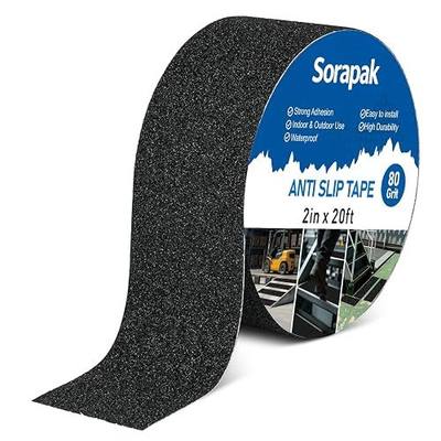 Black Anti Slip Tape 2in x 20ft, 80 Grit Waterproof Grip Tape Roll, Non Slip Tape for Stairs, Steps, Ramps, Ladders, Floors, Docks, Trailers & Outdoor Use