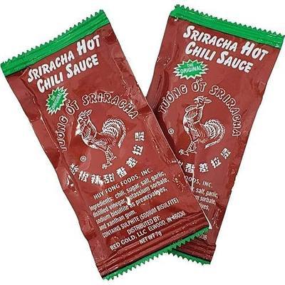 Sriracha Hot Chili Sauce Packets, On-The-Go Packet, 7 Gram Packets (50 packets), Packaged in 6x9 inch KPAK food safe polybag. THE RED ONE.