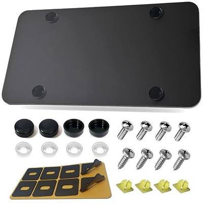 License Plate Backing Plate, Black Stainless Steel Reinforcement Holder | Heavy Duty Reinforcement, 12"x6" Car/Truck/Trailer, Tag Bending Protection, Includes Screws & Caps