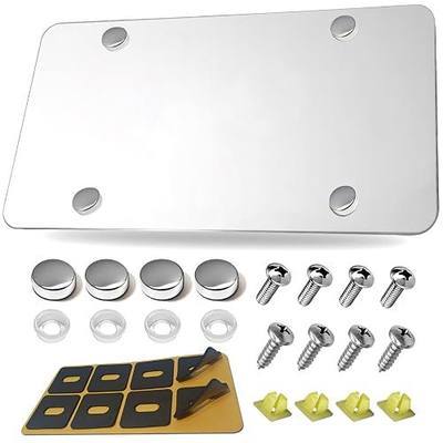 License Plate Backing Plate, Chrome Stainless Steel Reinforcement Holder | Heavy Duty Reinforcement, 12"x6" Car/Truck/Trailer, Tag Bending Protection, Includes Screws & Caps