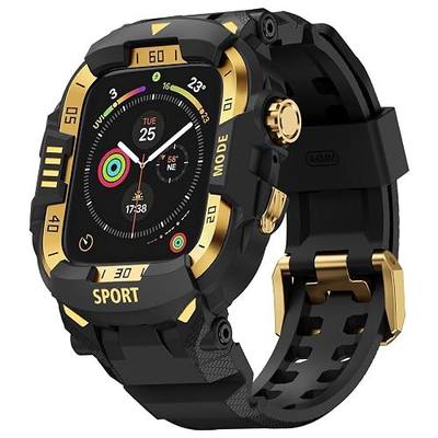 DABAOZA Rugged Case with Band Compatible with Apple Watch 44mm, for iWatch Series 6/5/4 & SE 3/2/1,Military Grade Shockproof Bumper and Men's Tactical Heavy Duty Strap (Black/Gold,44MM)