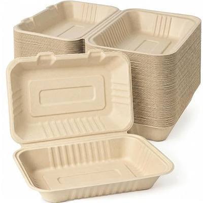 100 Pack 9x6 Inch Compostable Clamshell Takeout Containers,Bagasse Disposable To Go Boxes,Biodegradable To Go Food Containers for Restaurants, Food Trucks & Catering