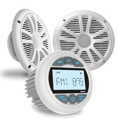 Marine Radio with 6.5 Inch Speakers: Bluetooth Boat Gauge Stereo - LCD Display AUX USB Subwoofer AM FM Receiver for ATV UTV Golf Cart RZR