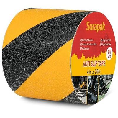 Black and Yellow Anti Slip Tape, 4 Inch x 20 Ft Heavy Duty 80 Grit Non Skid Tape – Waterproof Safety Grip Tape for Stairs, Steps, Ramps, Walkways, Industrial & Outdoor Use
