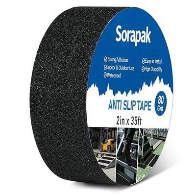 Anti Slip Tape 2in x 35ft, Black 80 Grit Waterproof Non Skid Grip Tape Roll for Stairs, Steps, Ramps, Walkways, Indoor & Outdoor