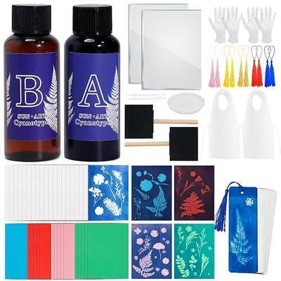 Caydo 66PCS Cyanotype Kit for Sun Printing Paper, with Cyanotype Solution, Beginner Cyanotype Chemicals Set for Fabric Paper Wood Art Projects
