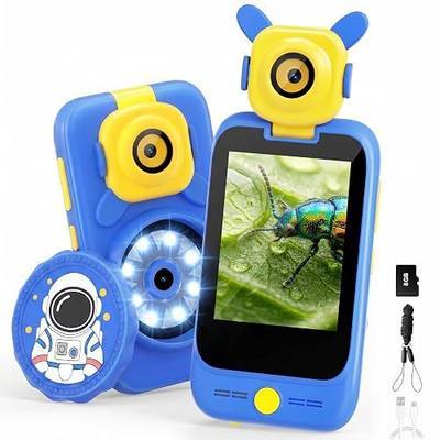2-in-1 Kids Smart Phone with 100X Microscope Toy, Gift Ages 3-12, Blue | 2.8" Touchscreen STEM Toddler Play Phone with Flip Camera, 8GB SD Card, 22 Learning Apps, No WiFi, Birthday Christmas Gift