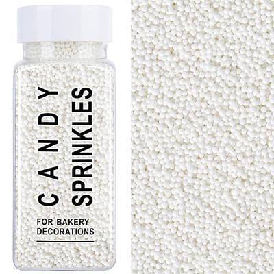 White Nonpareils Sprinkles, 2mm Edible Pearls for Cake Decorating, 4.6oz | Mini Sugar Candy Pearls for Baking, Cupcake, Cookie, Ice Cream Toppings, Wedding Party Christmas Valentines Holiday Supplies