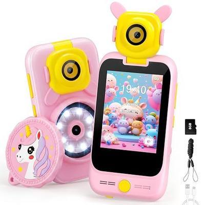 Kids Smart Phone with Microscope, Play Phone Toy for Girls Ages 3-10, Pink | 2-in-1 Toddler Fake Phone with 180° Flip Camera, 8GB SD Card, Games, Music & Learning, Birthday & Christmas Gift