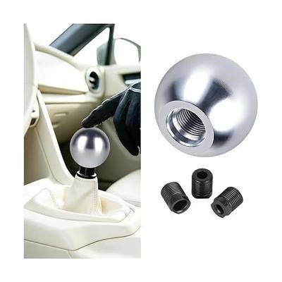Car Round Ball Gear Shift Knob, Aluminum Alloy Vehicle Manual Automatic Gear Shifter Lever Head with 3 Adapters, Automotive Transmission Stick Head, Universal for SUV RV Truck (Silver)