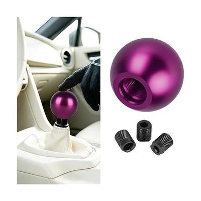 Car Round Ball Gear Shift Knob, Aluminum Alloy Vehicle Manual Automatic Gear Shifter Lever Head with 3 Adapters, Automotive Transmission Stick Head, Universal for SUV RV Truck (Purple)