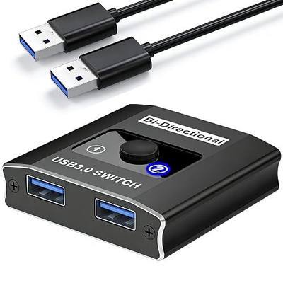 USB 3.0 Switch, Bi-Directional USB Switch 1 in 2 Out/ 2 in 1 Out, Aluminum USB Switcher 2 Computers Share USB Devices for Printer, Keyboard, Scanner, Mouse, Compatible with Win/Mac/Linux