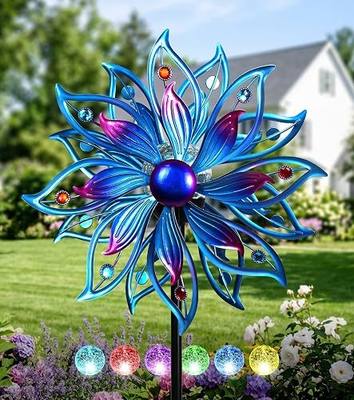 Solar Wind Spinner Outdoor Mandala Kinetic LED Garden Yard Art Decor | Hand-Crafted Art, 3D mandala wind spinner, Whisper-quiet dual bearings, Stable 5-prong stake, Blue Purple Fade
