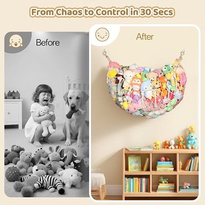 YECAYE Stuffed Animal Net, Room Decor Stuffed Animal Hammock, Upgraded 60 Inch for All Plush Dolls Organizer, Plushies Storage with Fully Handwoven Tassel, Cream White(2 pack) Mesh Bags