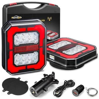 Partsam Large Halo Wireless Trailer Light Kit Magnetic LED Portable Stop Turn Tail Lamp w/Strobe Function 7-Pin Plug Rechargeable 12-24V for Towing Trailers Trucks RVs Tractors