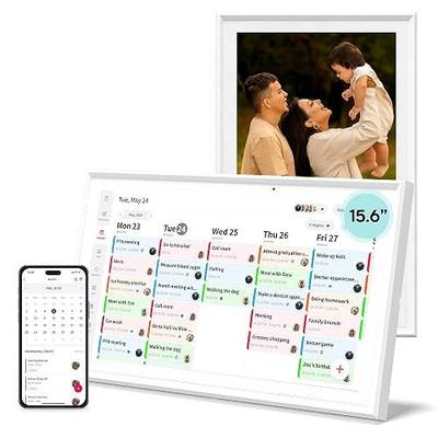 15.6" Smart Digital Calendar, No Subscription WiFi Touch 1080P Wall Planner | Cross-platform WiFi sync with iCloud, Google & Outlook, FHD touch wall family organizer for shared schedules & chore tracking