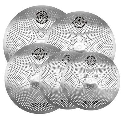 Low Volume Cymbal Pack,5 Pieces Set -14" Hi-Hats, 16" Crash, 18" Crash, 20" Ride for Drum Set Practice, Quiet Playing, Acoustic & Electronic Drums(Silver)