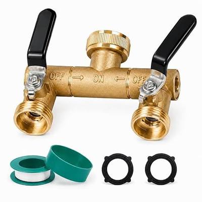 2 Way Garden Hose Splitter Heavy Duty, Full Flow Garden Hose Splitter | with 2 Extra Rubber Washers, Brass Rust and Freeze Resistant Water Hose Bib Splitter, 3/4” GHT Thread T Adapter
