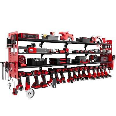 Large Power Tool Organizer Wall Mount, 16 Drill Holders Storage Rack, Red | 4-Tier Heavy-duty Wall Rack Holds 16 Cordless Drills, Saving Valuable Garage and Workshop Space