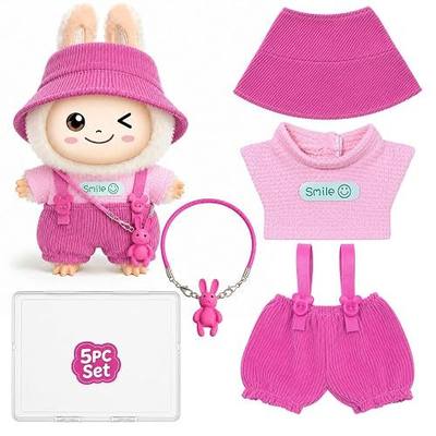 Clothing Accessories for Labubu Doll: 5-Piece Clothes Outfit Set | Easy Match Doll Clothes with Hat Top Bottom Hanging Charm and Storage Box