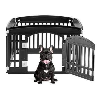 DUMOS Dog Playpen 4 Panels 24" Plastic Exercise Indoor Pen with Door Small Puppy, Medium Dogs Animal Pet Fence for Outdoor, Garden, Yard, RV Camping, Black