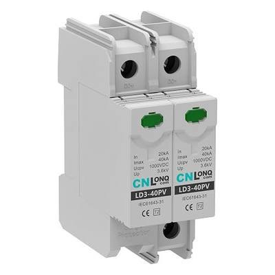 CNLONQ Voltage Surge Protector DC 1000V 2P 40KA Solar PV Lightning Arrester Device for RV, Home and Solar Lightning Protection System 35mm DIN Rail Mount