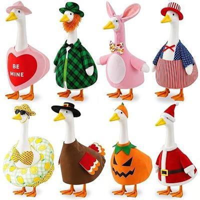 8 Set Holiday Porch Goose Outfits 23 inch All Seasons Goose Clothes for Valentine St. Patrick Easter Summer 4th of July Fall Halloween Christmas, Lawn Porch Gooses Clothing for Patio Yard Decor