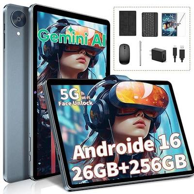 Android Tablet with Keyboard, 10 inch Android 16 Tablet, 26GB+256GB+2TB Expand, 2026 Gemini AI Tablet PC with 8-Core, 5G WiFi, 8000mAh, GPS, Electronic 2 in 1 Tablet with Case, Mouse, Stylus (Black)