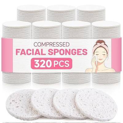 320-Count Compressed Facial Sponges|Kickleen 100% Natural Cellulose Cosmetic Spa Sponges for Daily Facial Cleansing|Makeup And Mask Removal|Exfoliating|Skin Massage|Pore Exfoliation (White)