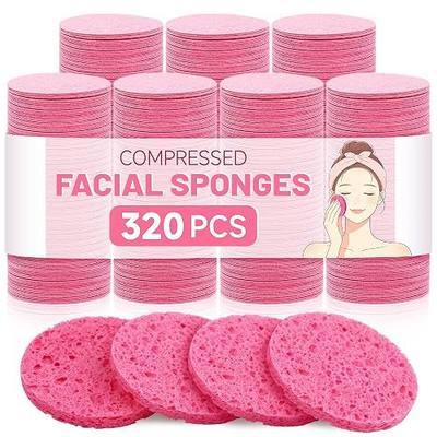 320-Count Compressed Facial Sponges|Kickleen 100% Natural Cellulose Cosmetic Spa Sponges for Daily Facial Cleansing|Makeup And Mask Removal|Exfoliating|Skin Massage|Pore Exfoliation (Pink)