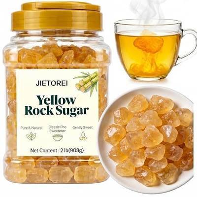 2LB Yellow Rock Sugar Crystals,Rock Sugar for Pho, Tea, Coffee and Cooking | Medium Irregular Chunks, Mild and Balanced Sweetness, Pure and Natural, No Additives