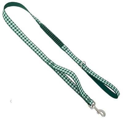 PetSafe Comfort 4 ft Bungee Dog Leash, Green Gingham | Shock-Absorbing Bungee Flexes on Pulls, Dual Handles for Control, Reflective Stitching, Built-in D-Ring for Off-Leash Storage