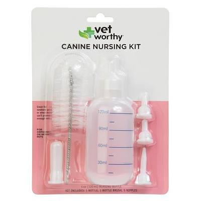 Vet Worthy 7-piece Canine Nursing Kit – 4oz Bottle, 4 Nipples, & Brush | Newborn Puppy Feeding Bottle for Nursing Puppy Milk & Feeding - Also Suitable for Small Animals