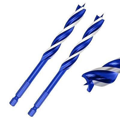 1/4 Inch Auger Drill Bit for Wood, 2 Pcs 6" Long Carbon Steel Quick Change Hex Shank Wood Drill Bit for Hardwood, Softwood and Plastic (Blue)
