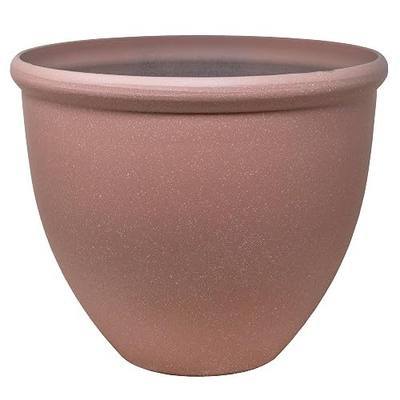 Garden Elements TerraStone Smooth Round Planter, Terracotta, 16in - Classic Indoor/Outdoor Flower Pot with Drainage