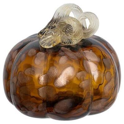 Boston International Handblown Art Glass Pumpkin Thanksgiving Halloween Decorations for Home, Small, Coffee Brown