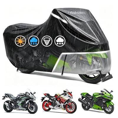 AUTOWN Motorcycle Cover Waterproof Outdoor, 420D Heavy Duty Bike Cover, Windproof & Waterproof with Reflective Strips and Air Vents, Fits Motorcycles & Scooters up to 96.5", Black & Gray