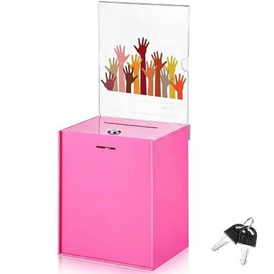 Marsui 1 Pack Acrylic Suggestion Donation Box 8.2 x 6.7 x 5 Inch Large Safe Ballot Box with Lock and Sign Holder for Voting Charity Business Cards Collection Tip Jar Display Ticket Comment (Rose Red)