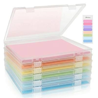 Scrapbook Paper Storage 12x12 Inch, 6 Pack Scrapbook Organizer with Secure Latch, Clear Stackable Plastic Paper Storage Box for File, Photo, Craft, Puzzle, Office Supply, Vinyl Sheet