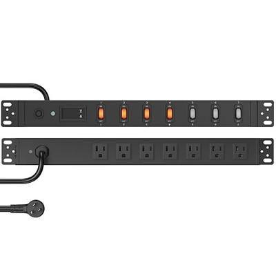 HHSOET 7 Outlet PDU Power Strip with Digital Display,1U,1200J,Black 10FT,1 | 19inch Metal Mountable Outlet Strip with Individual Switch, for Network, Server, Audio Equipment Racks